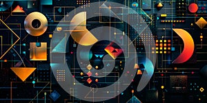 Geometric patterns and shapes based on the geometric patterns, on a dark background . photo