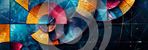 Geometric patterns and shapes based on the geometric patterns, on a dark background . photo