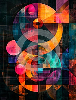 Geometric patterns and shapes based on the geometric patterns, on a dark background . photo