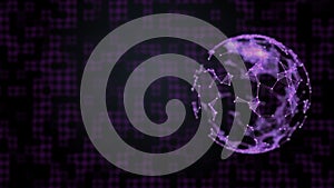 Geometric picture with background in connection of squares and abstract globe covered with plexus net.