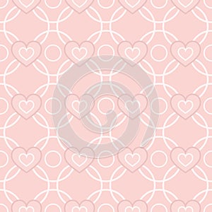 Geometric pink pattern with heart icons, circles