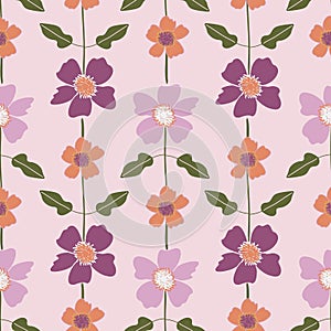 Geometric Pink  Purple  and Orange Floral Seamless Pattern Background