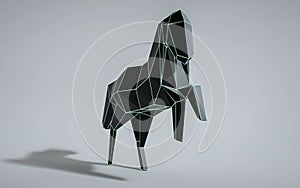 Geometric polygon abstract wireframe black and turqouise horse 3d render illustration