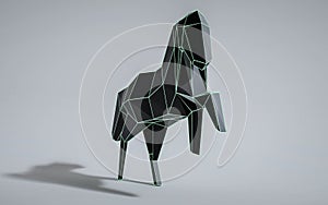 Geometric polygon abstract wireframe black and turqouise horse 3d render illustration photo