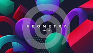 Geometric primitives banner. Abstract background.