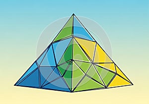 Geometric pyramid composed of interconnected triangular facets.