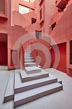 Geometric red building design. The red wall, La manzanera. Calpe photo