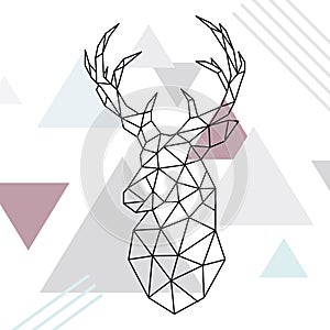 Geometric reindeer illustration. low poly line art.
