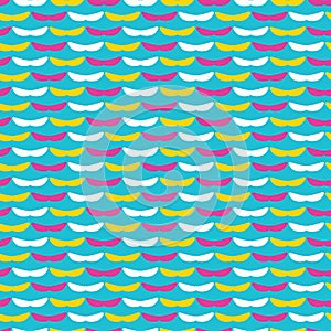 Geometric retro curve wave stripes seamless pattern. All over print  background. Summer 1950s bunting stripe fashion style