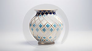 Geometric Rim Blue And White Vase On Clean White Background