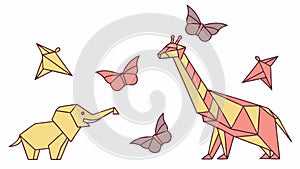 Geometric safari animals. Modern wildlife art, vector design Generative AI photo