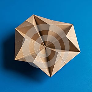 A solid blue background the contrast emphasizes its three dimensional