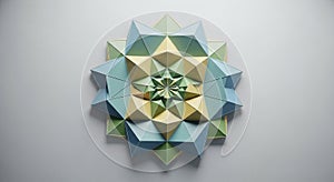 Geometric sculpture composed of layered, interlocking