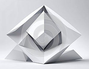 Abstract geometric sculpture composed of white, angular shapes.