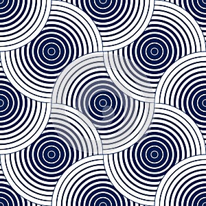 Geometric seamless pattern, abstract tiling background, vector repeat endless wallpaper illustration. Overlapping circles funky