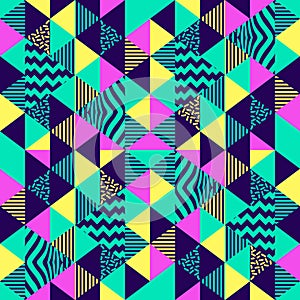 Geometric seamless pattern with abstract triangle vector illustration. Trendy colorful luxury design for art deco memphis texture
