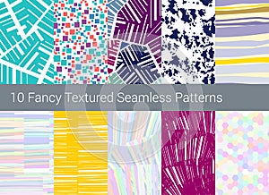 Geometric seamless pattern background. Set of 10 abstract textures