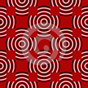 Geometric seamless pattern. Black and white elements on red background