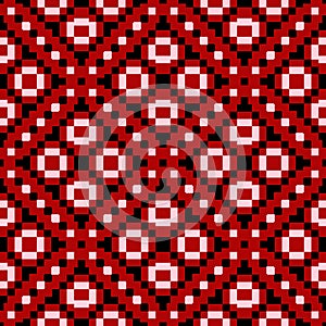 Geometric seamless pattern. Black and white elements on red background