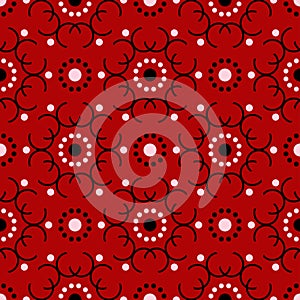 Geometric seamless pattern. Black and white elements on red background