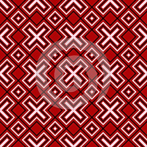 Geometric seamless pattern. Black and white elements on red background