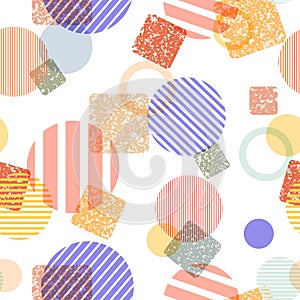 Geometric seamless pattern with circles and rings. Retro fashion 80s background for wrapping paper, print, fabric and