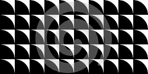 Geometric seamless pattern with curved white triangles on black background, vector