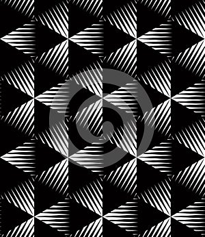 Geometric seamless pattern, endless black and white vector regular background. Abstract covering with 3d superimpose figures. photo