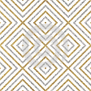 Geometric seamless pattern of gold silver diagonal lines or strokes