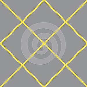 Geometric seamless pattern with gray pixel art rhombus on yellow background. Abstract diamond vector pattern