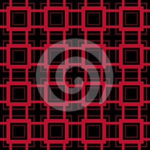Geometric seamless pattern. Red and black abstract background with square elements