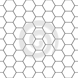 Geometric seamless pattern. Repeating hexagon lattice. Repeated black honeycomb isolated on white background. Modern abstract