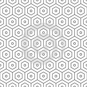 Geometric seamless pattern. Repeating hexagon lattice. Repeated black honeycomb isolated on white background. Modern abstract