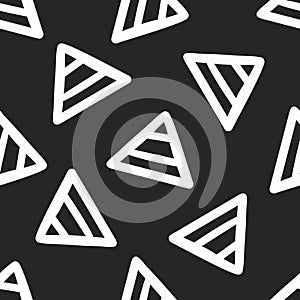 Geometric seamless pattern with repeating triangles. Drawn by hand, sketch, doodle.