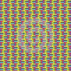 Geometric seamless pattern of square, abstract background, optical illusion. Checkered design, bright multicolored