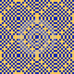 Geometric seamless pattern with squares. Yellow and blue checkered texture