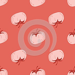 Geometric seamless pattern with tomato. Red tomatoes. Organic vegetable wallpaper