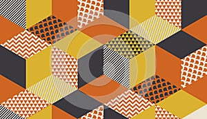 Geometric seamless pattern vector illustration in retro 60s style. Vintage 1970s geometry shapes graphic abstract repeatable