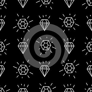 Geometric seamless pattern with white linear diamonds. Simple cartoon diamond pattern.