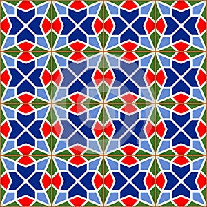 Geometric seamless pattern white Turkish, Moroccan, Portuguese tiles, Azulejo, Arabic ornament. Islamic art.