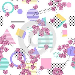 Geometric seamless print polka dots design for fashion, cards, fabric. Vector illustration. Modern memphis pattern with hand drawn