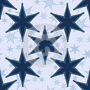 Geometric Seamless Star Shapes Pattern. Repeating Background Texture in Blue. Stylish Vector Illustration