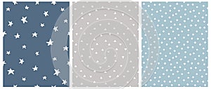 Geometric Seamless Vector Patterns with White Hand Drawn Stars, Triangles and Diamonds.