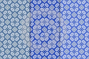 Geometric set of blue seamless patterns for design