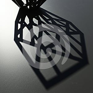 Geometric shadow cast on a smooth, dark surface. The shadow features intersecting