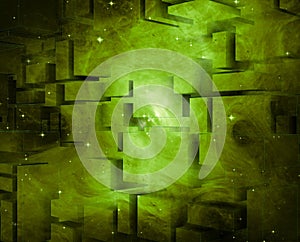 Green broken space with stars