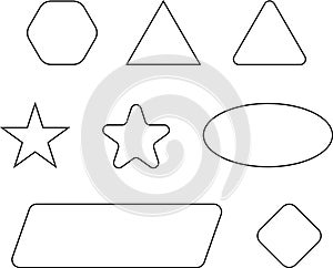 Geometric shape. Basic geometric shapes such as arrow, triangle, square, circle, trapezium, for education. Vector illustration.