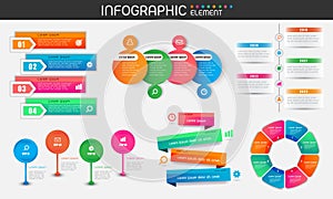 Geometric shape elements with steps,options,milestone,processes or workflow.Business data visualization.Creative infographic