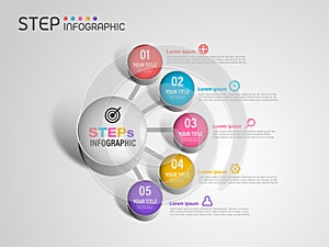 Geometric shape elements with steps options milestone processes or workflow.Business data visualization.Creative step infographic