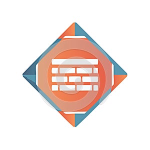 Geometric shape with grid pattern inside orange and blue gradient